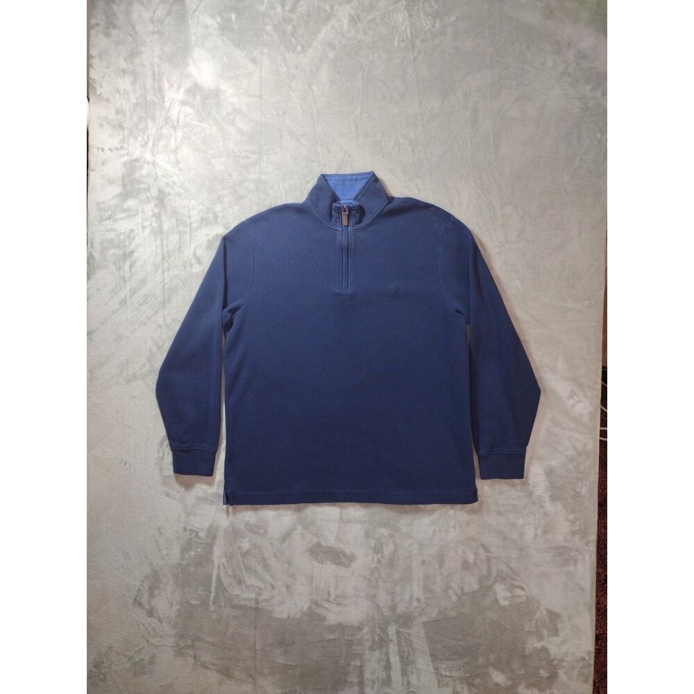Chaps Sweater Mens XL Navy Blue 1/4 Zip Cotton Preppy Quiet Luxury Academia